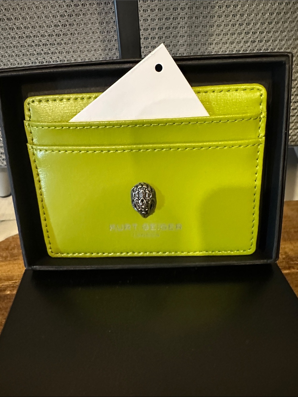 Kurt Geiger Lime Green Leather Card Holder with Metal Emblem